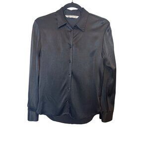 Zara XS Black Satin Button-Up Blouse